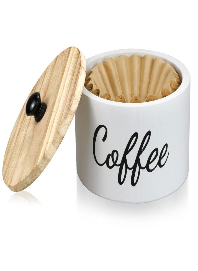Essovee Wooden Coffee Filter Holder with Lid, Basket Coffee Filter Storage Container for Counter, Rustic Farmhouse Café Bar Decor, 50 Count Capacity (White) - Image 1